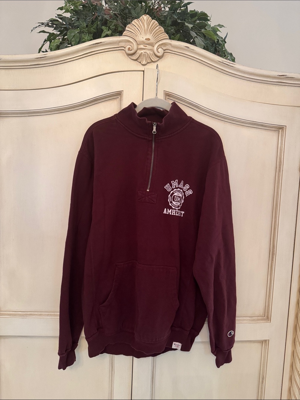 Champion Men's Maroon Half-Zip Sweatshirt
